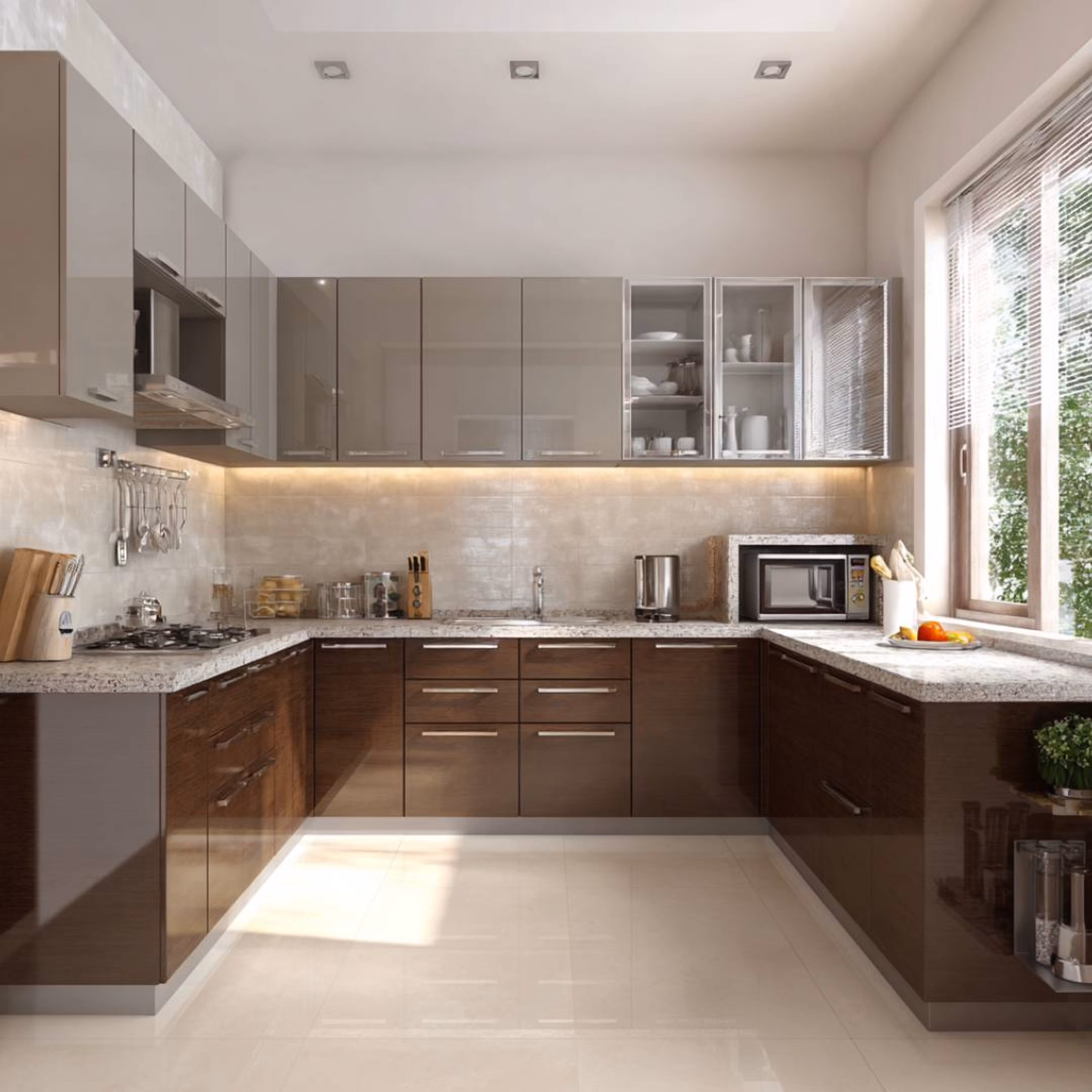 age green Contemporary U-Shaped Kitchen 